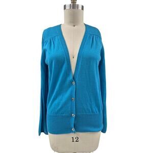 Juicy Couture Poly/Wool Teal Cardigan Balloon Sleeves Sz XL
